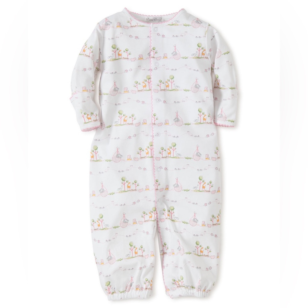 Kissy Kissy Noah's Print Convertible Playsuit Gown‎ Pink Preemie Pima Cotton - Picture 5 of 5